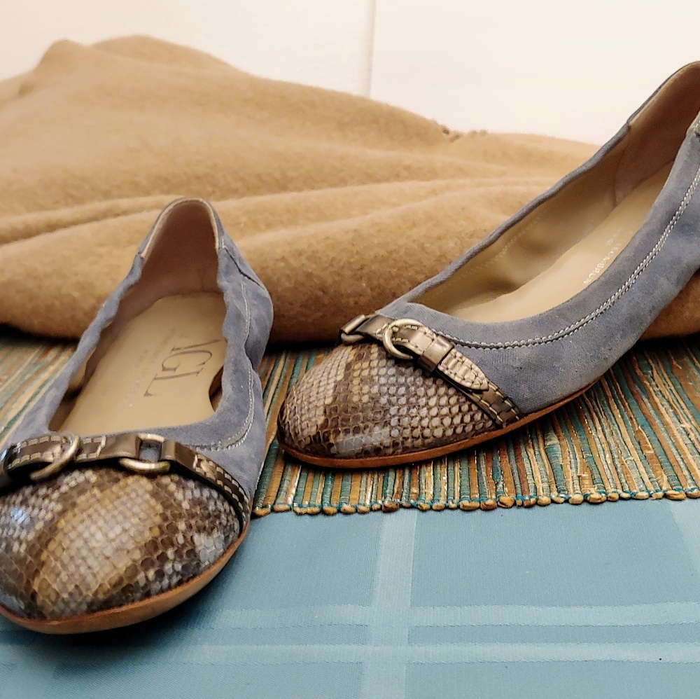 AGL Snakeskin & Denim Suede Cap Toe Ballet Flat